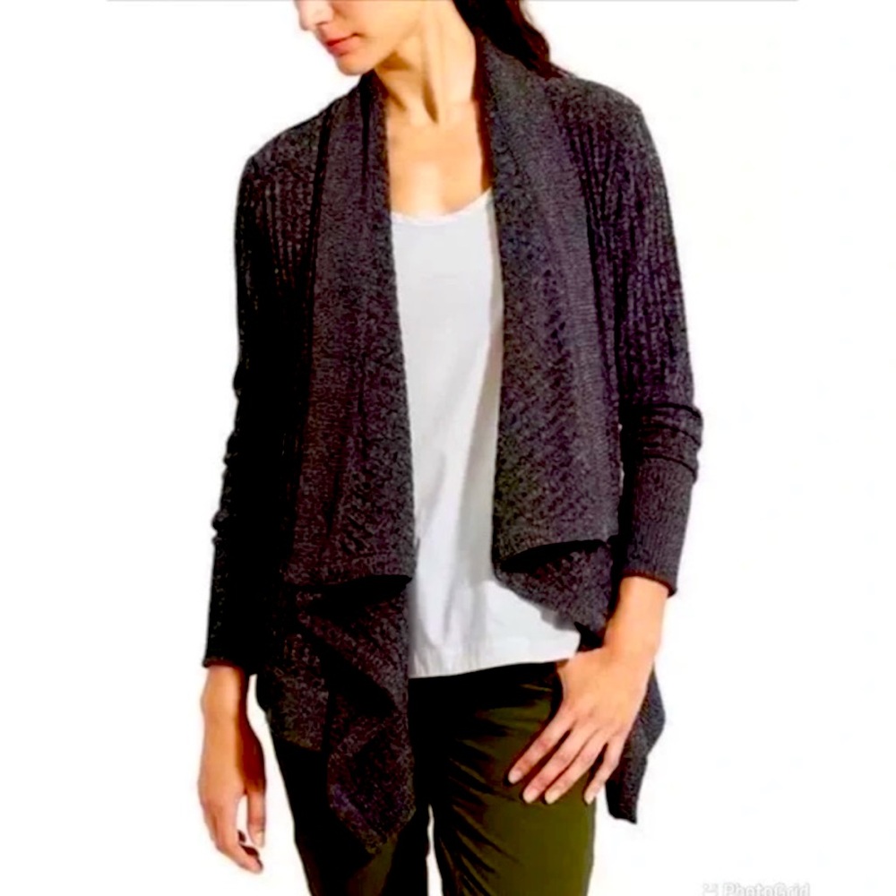Athleta Gray Tiburon Open Front Waterfall Ribbed Cardigan Sweater size Small